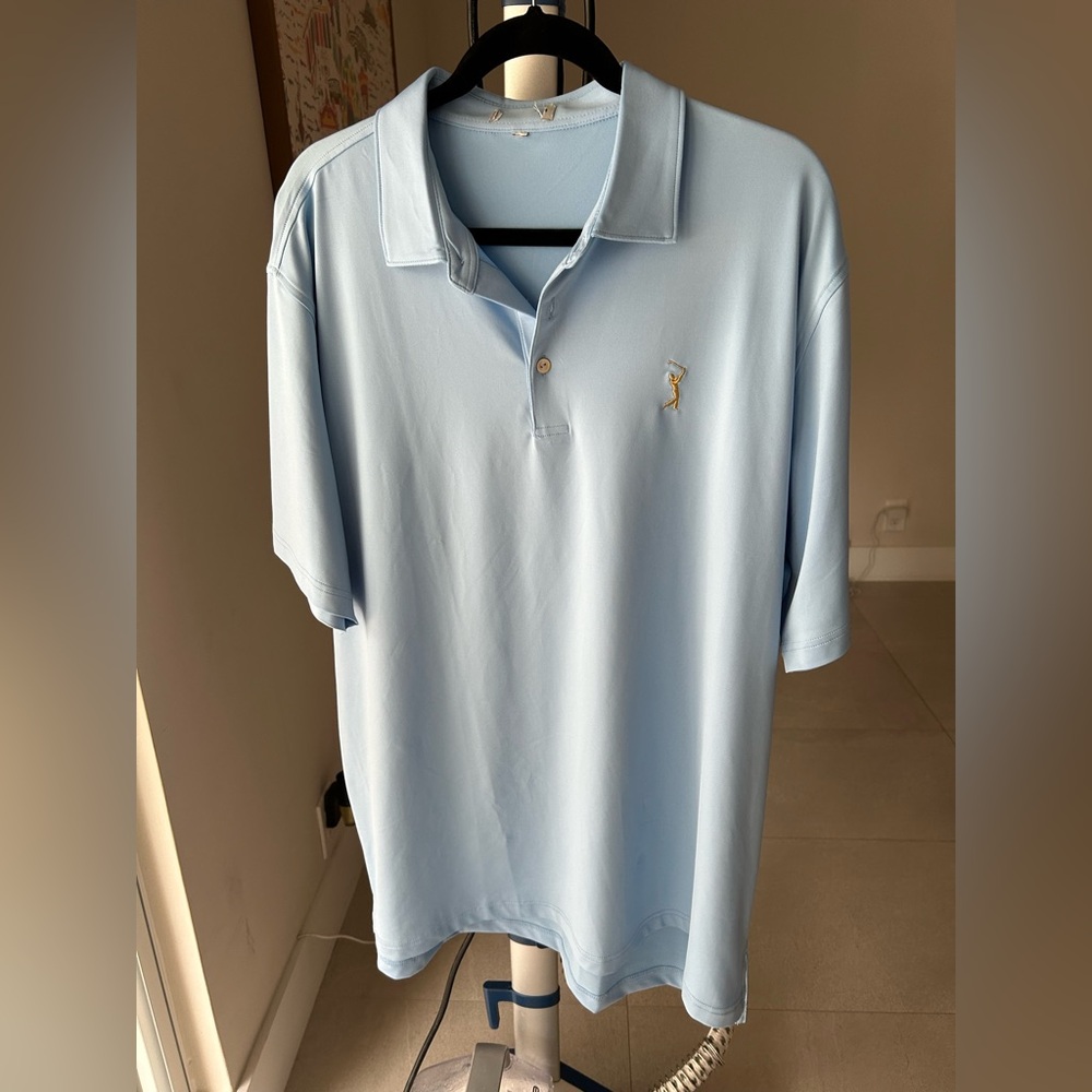 Peter Millar Summer Comforter Men’s Golf Performance Polo Shirt Blue Size XL